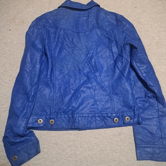 GUESS 90s Glamour vintage blue faux leather  jacket size small - Picture 6 of 7